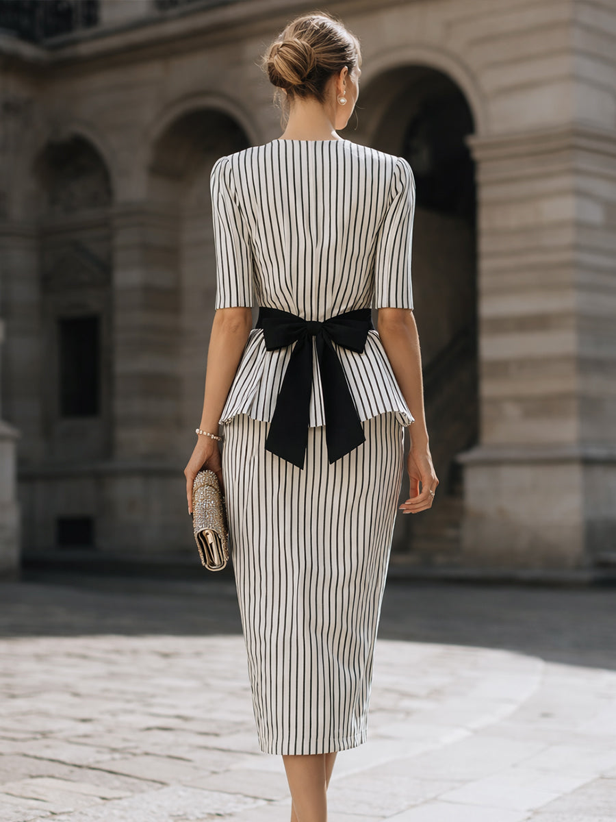 Aurelia | Striped Peplum Top & Pencil Skirt Set