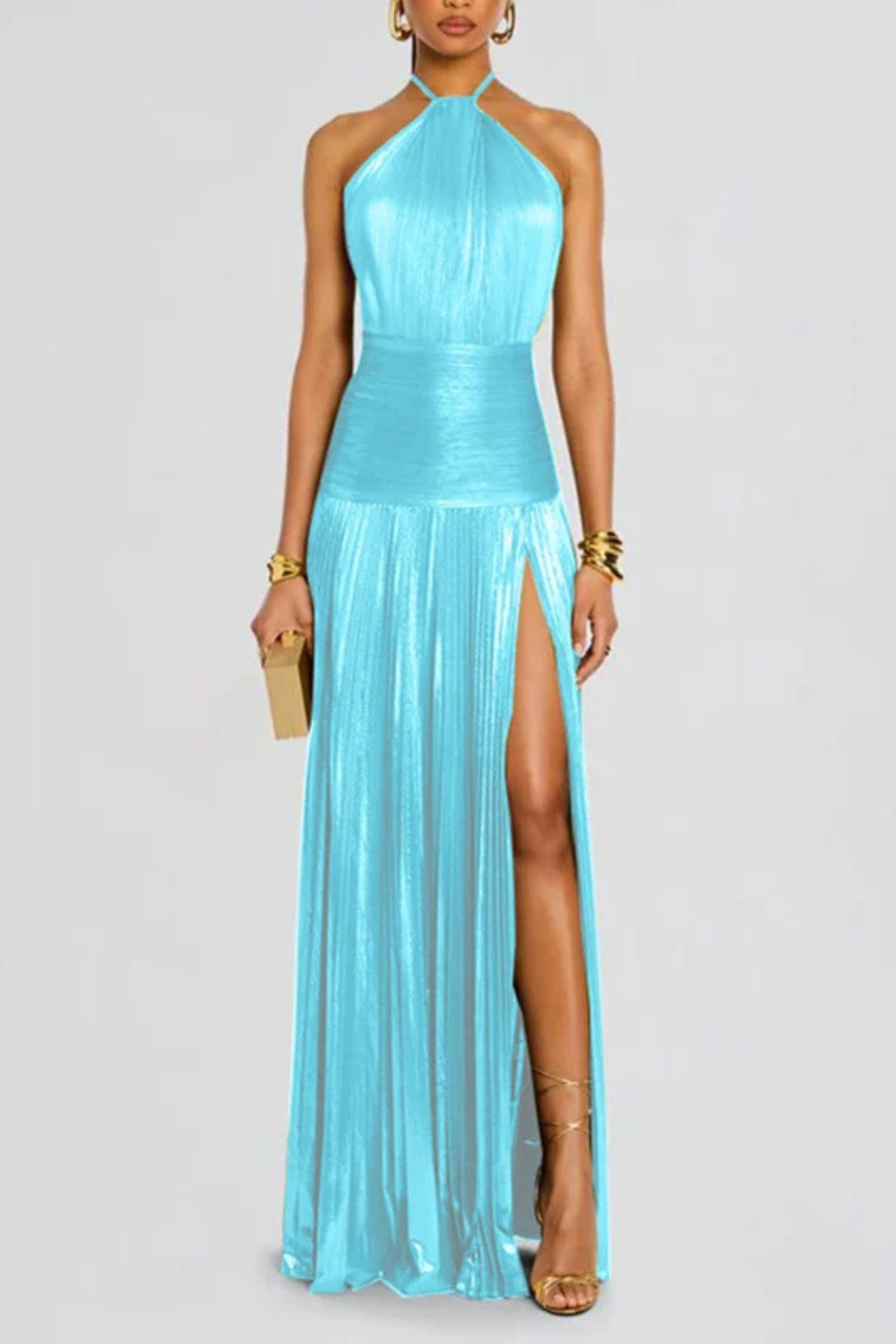 Serena | Pleated Halter Wedding Guest Maxi Dress