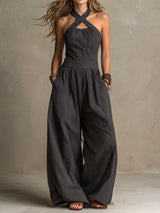 Quinn | Crisscross Halter Wide-Leg Jumpsuit