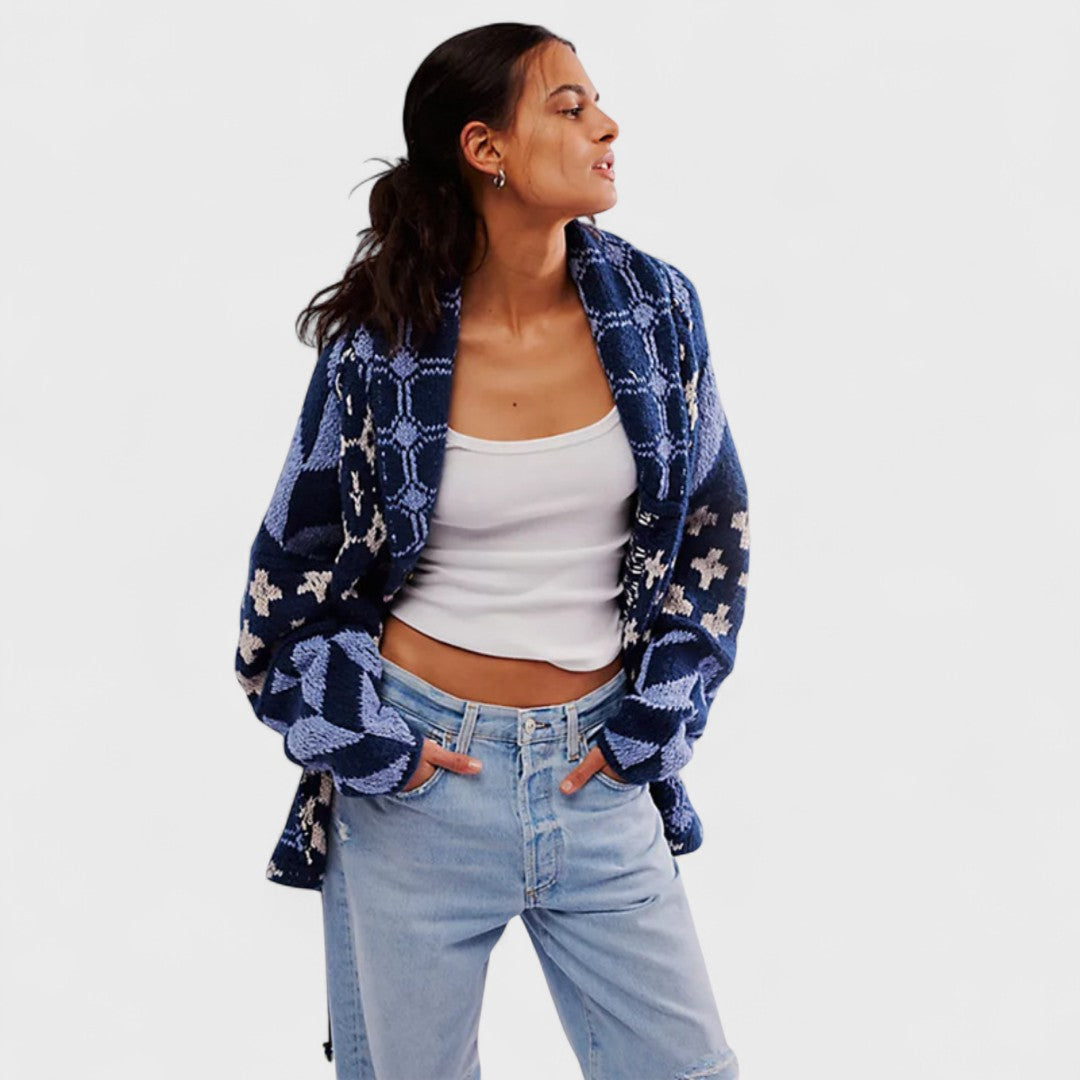 Portia – Vintage Cardigan with Button-Down Collar and Long Sleeves