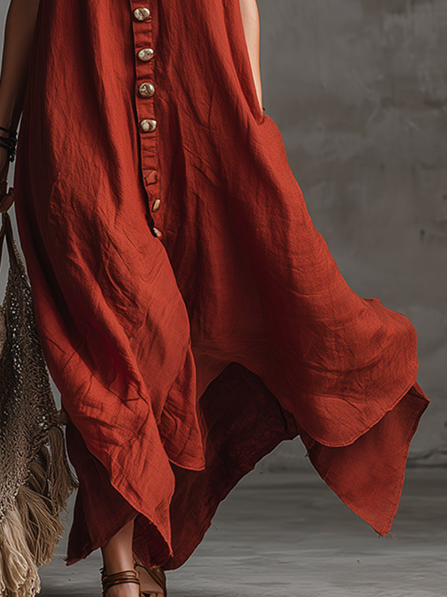 Zélie | Button-Front Lace Trim Maxi Dress