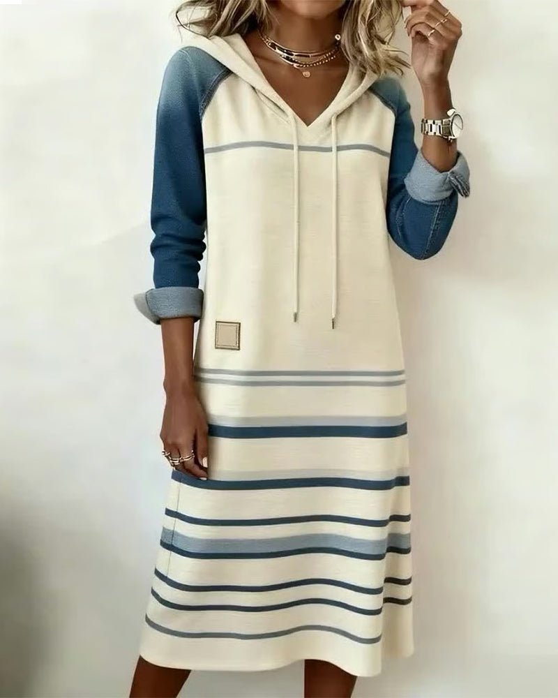 Dakota | Striped Hooded Dress with Color Mixing