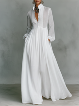 Maribel | Stand Collar Long Sleeve Shirt Maxi Dress