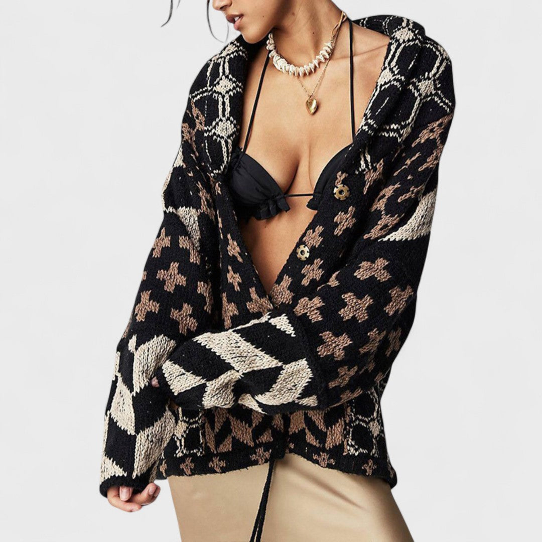 Portia – Vintage Cardigan with Button-Down Collar and Long Sleeves