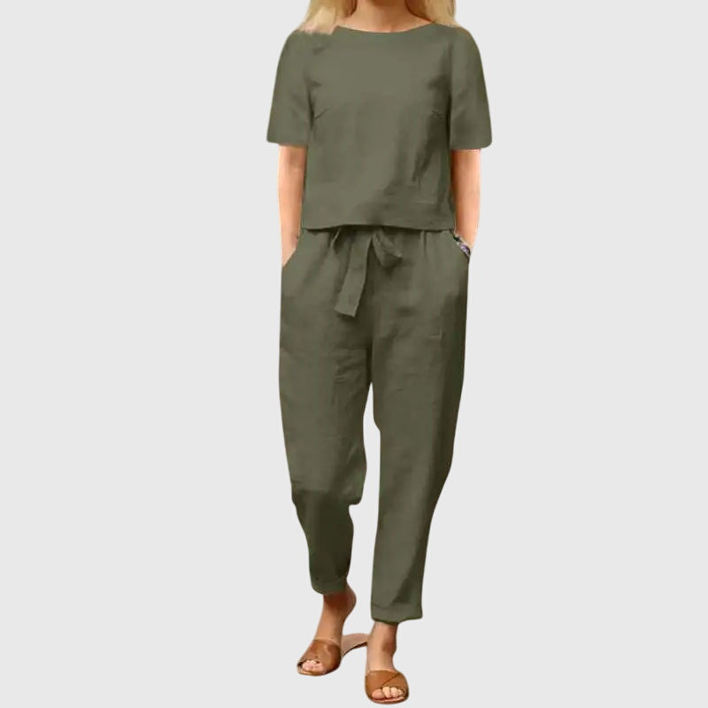 Roselia | Short Sleeve Top & Tie Waist Pants Set