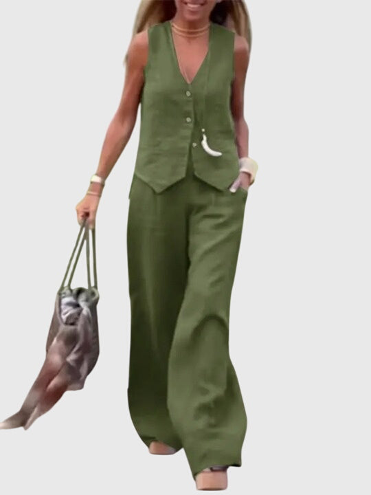 Tabitha | Sleeveless Vest & Wide Leg Pants Set