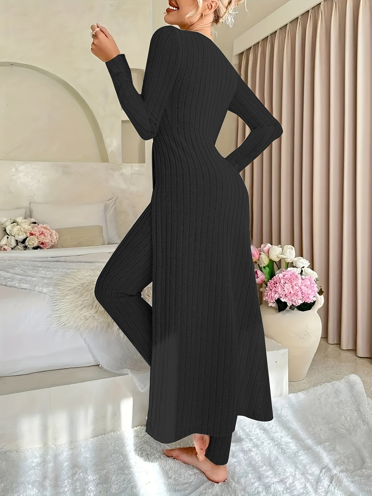 Solvi | Ribbed Knit Crew Neck Two-Piece Set