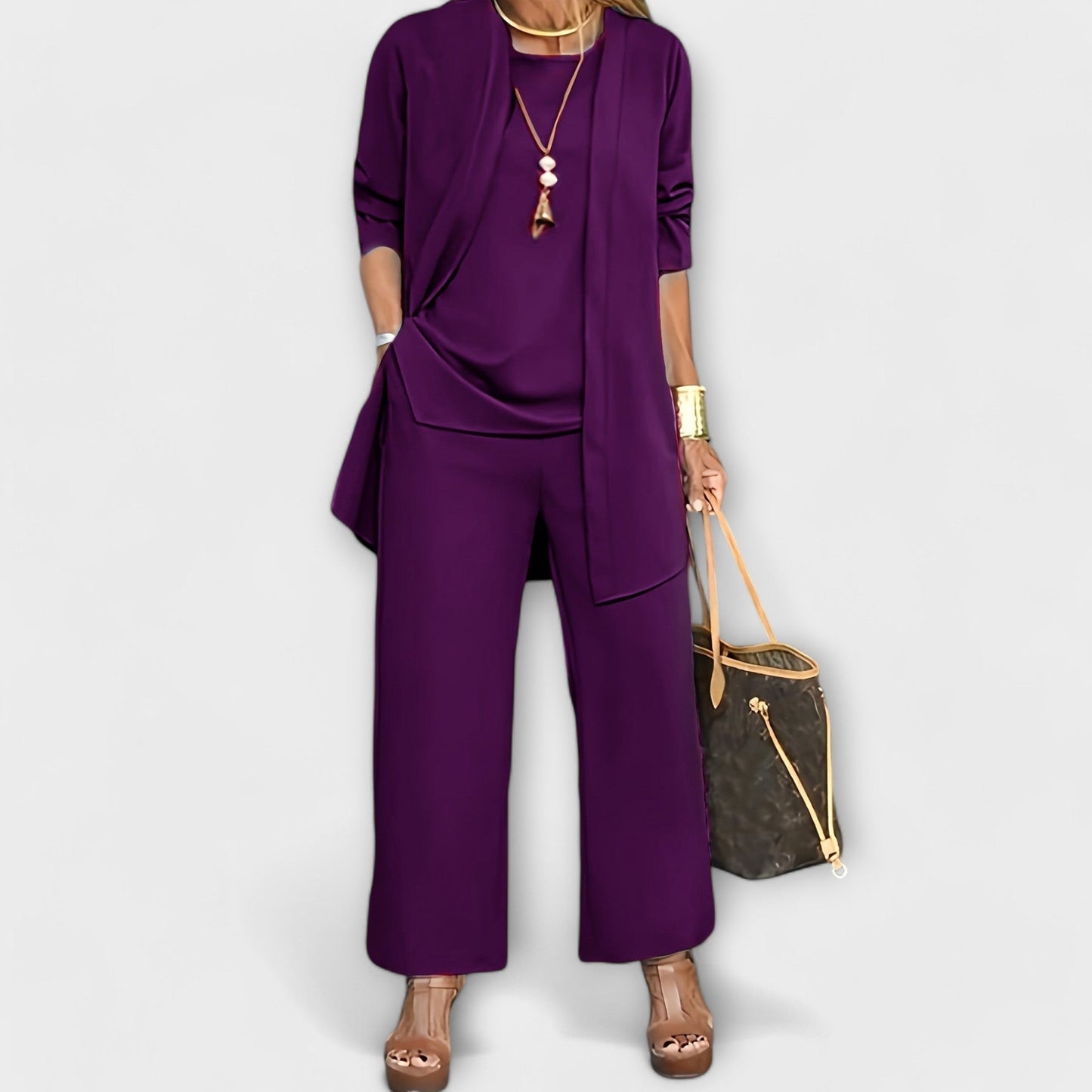 Theadora | Three Piece Cardigan & Pants Set