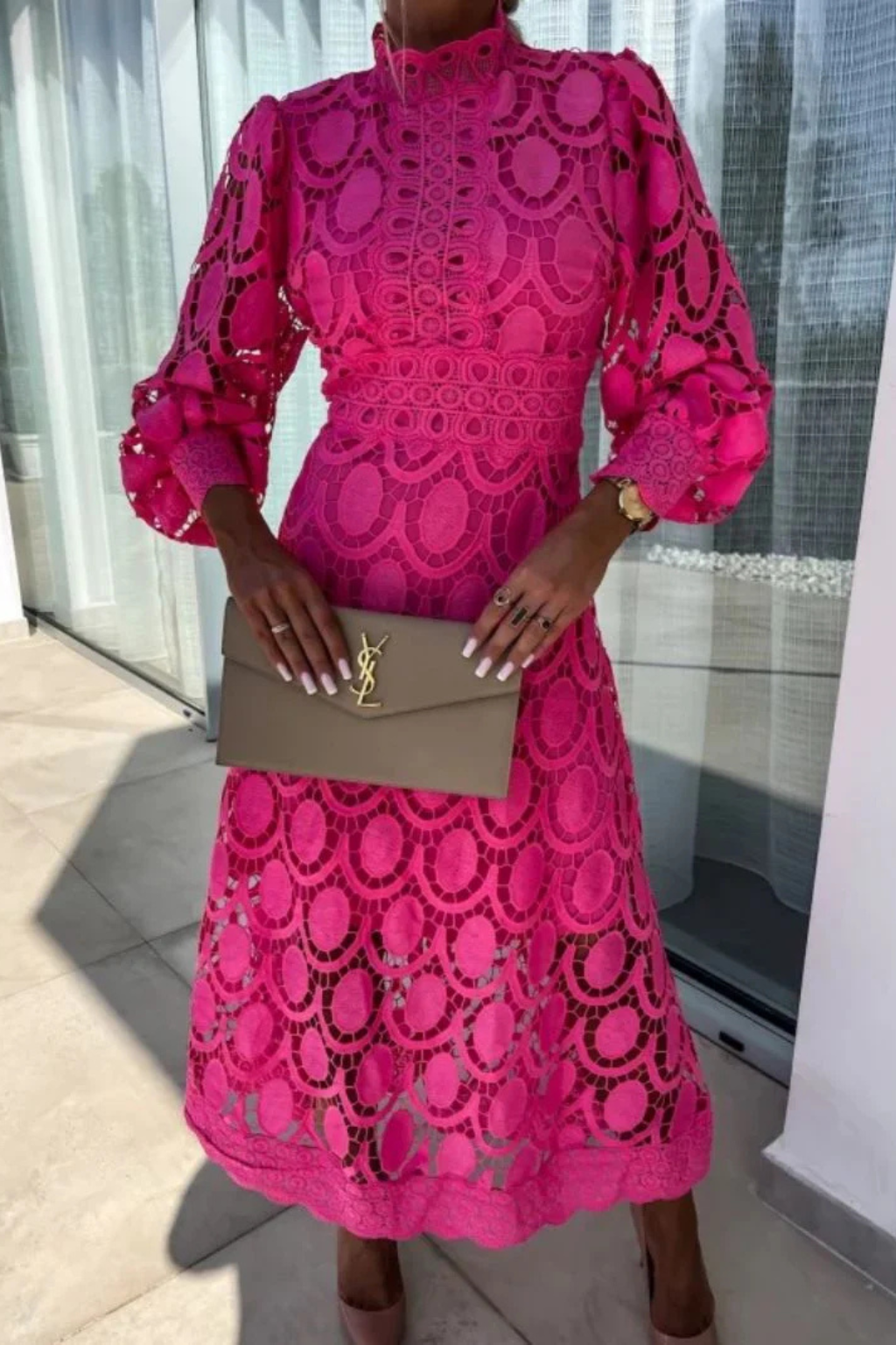 Mathilde | Long Sleeve Lace Midi Dress