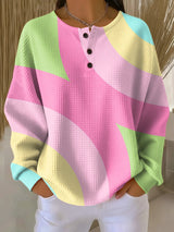 Thora | Oversized Waffle Knit Henley Sweater