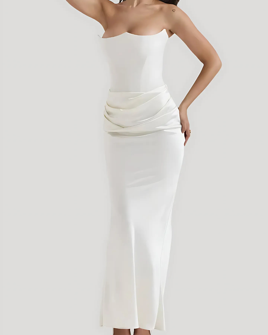 Estée | Strapless Draped Wedding Guest Maxi Dress