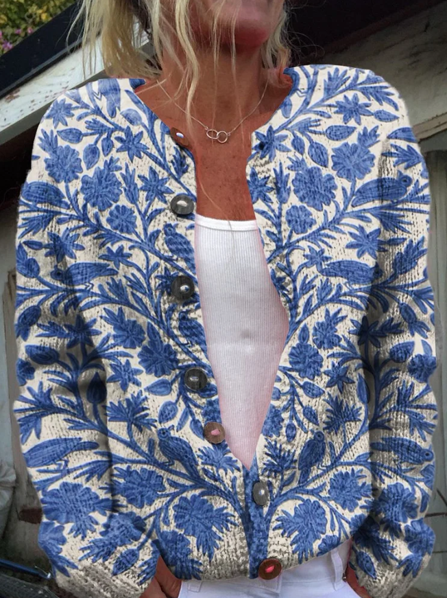 Lowri | Elegant floral pattern knit scarf