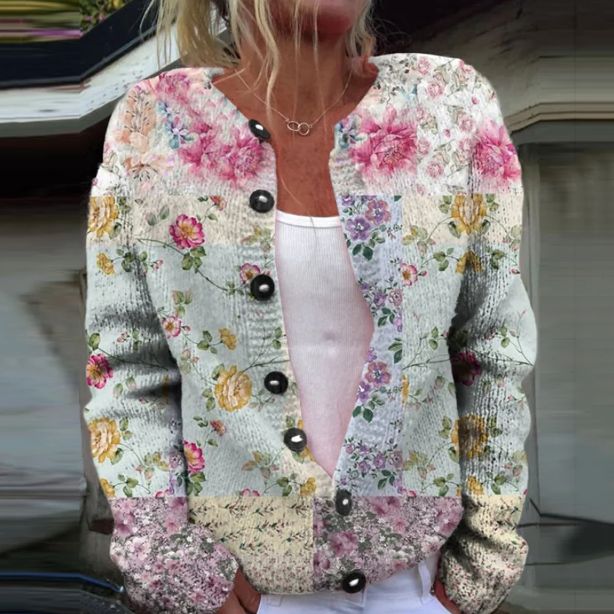 Lowri | Elegant floral pattern knit scarf