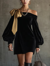 Vespertine | Velvet Off-Shoulder Bow Mini Dress
