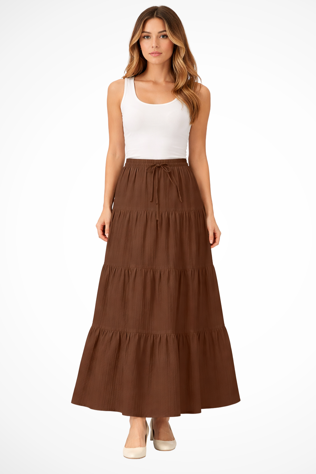 Bonelle | Drawstring Tiered Maxi Skirt