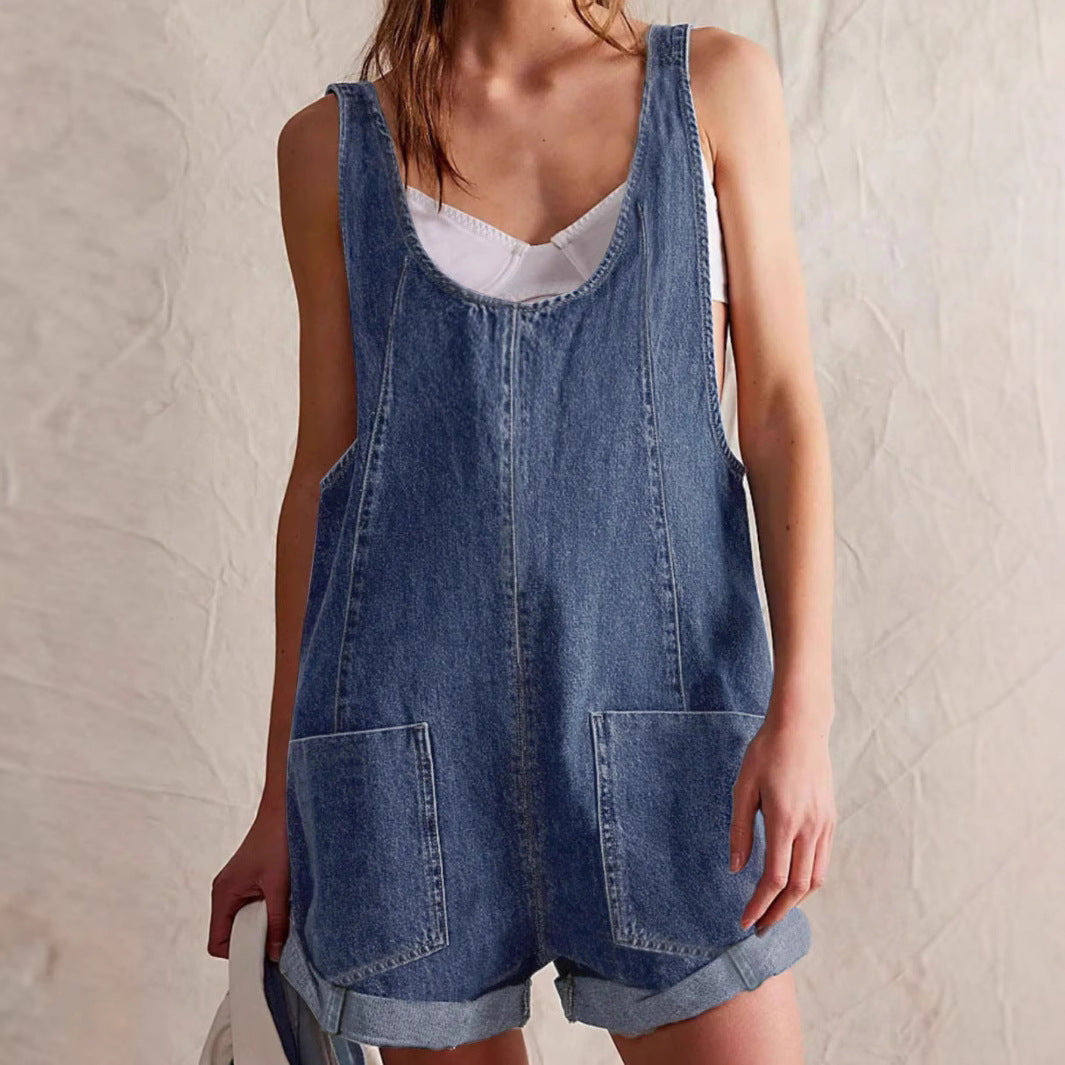 Riley | Sleeveless Denim Romper with Pockets
