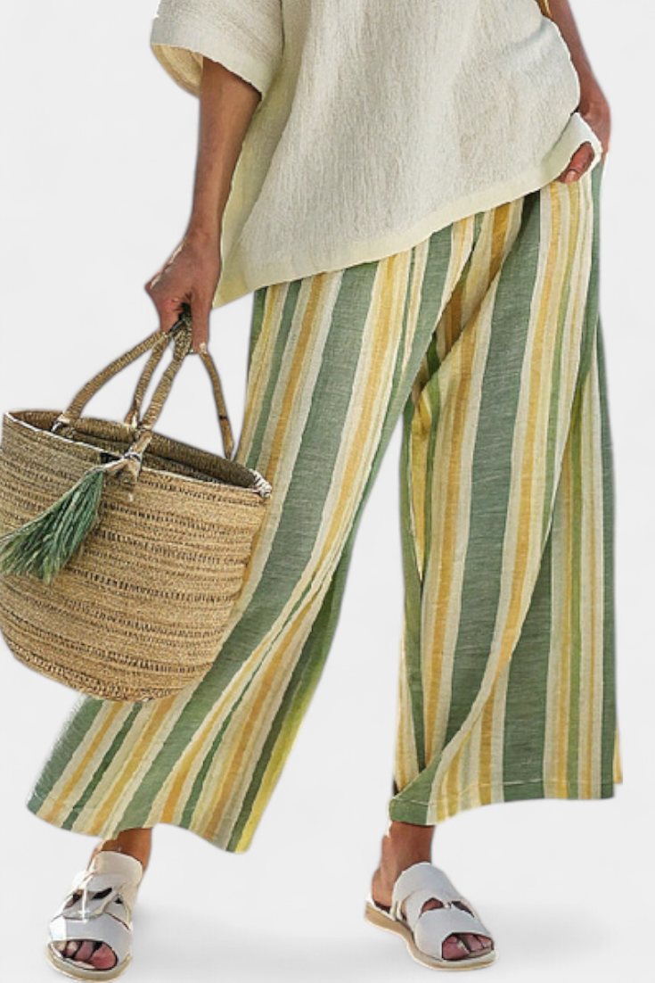 Imogen | Linen Top & Striped Wide Leg Pants Set
