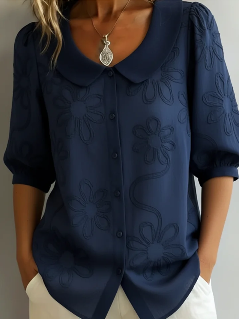 Alizée | Embroidered Floral Button-Down Blouse