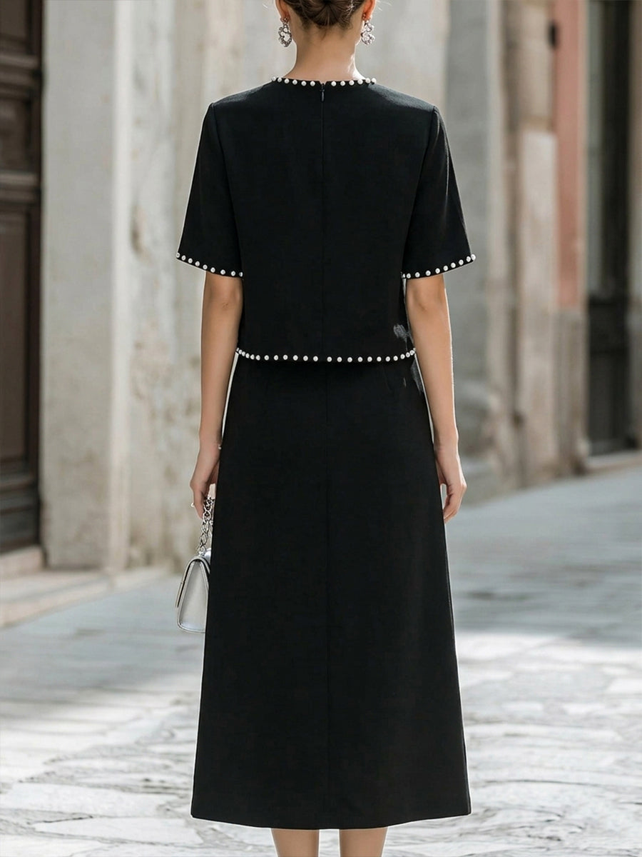 Noelle | Pearl Trim Midi Skirt Set