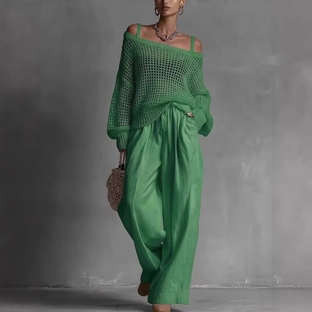 Malou | Off-Shoulder Top & Wide-Leg Trouser Set