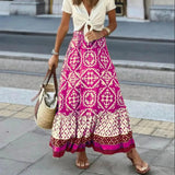 Seville | Boho Print Ruffle Maxi Skirt
