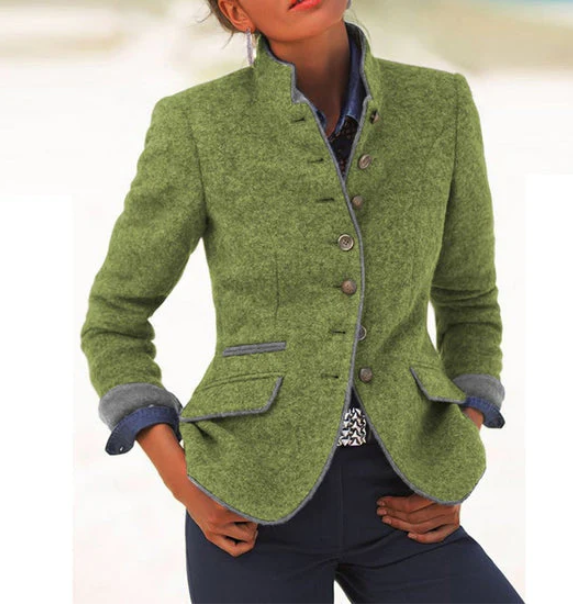 Sage | Elegant High Collar Cardigan