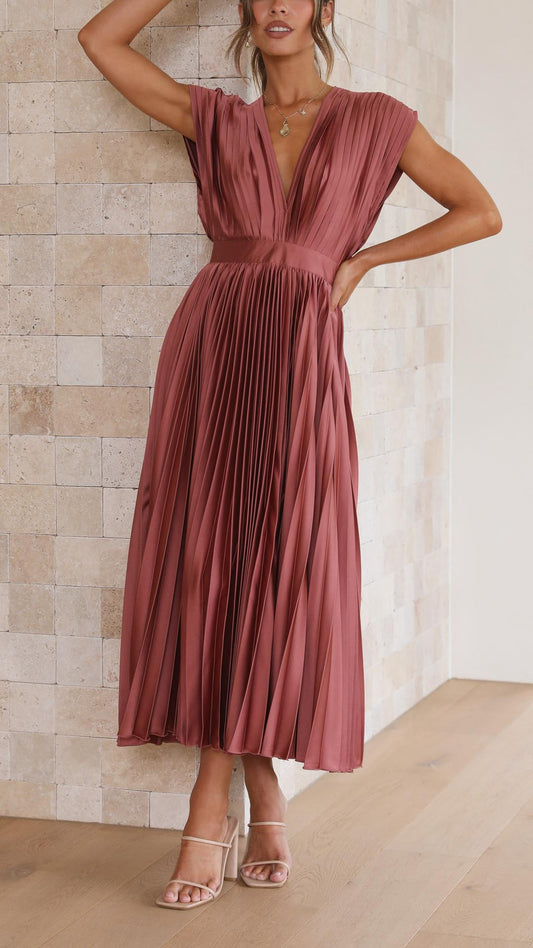 Alessia | Pleated V-Neck Wedding Guest Maxi Dress
