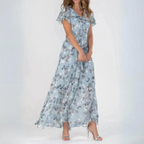 Clarisse | V-Neck Flutter Sleeve Maxi Dress