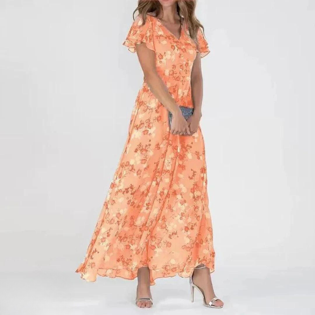 Clarisse | V-Neck Flutter Sleeve Maxi Dress
