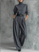 Sigrun | Turtleneck Top & Straight-Leg Trouser Set
