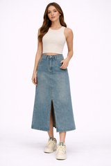 Wren | Front-Split Denim Maxi Skirt