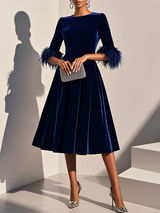 Plumelle | Feather Trim A-Line Cocktail Dress