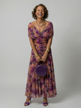 Alba off-shoulder flowy midi dress, front view