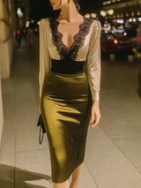 Vivienne | Satin Lace Midi Cocktail Dress