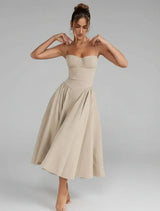 Women's Belisande sweetheart A-line midi cocktail dress in Beige