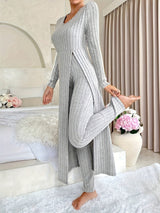 Solvi | Ribbed Knit Crew Neck Two-Piece Set