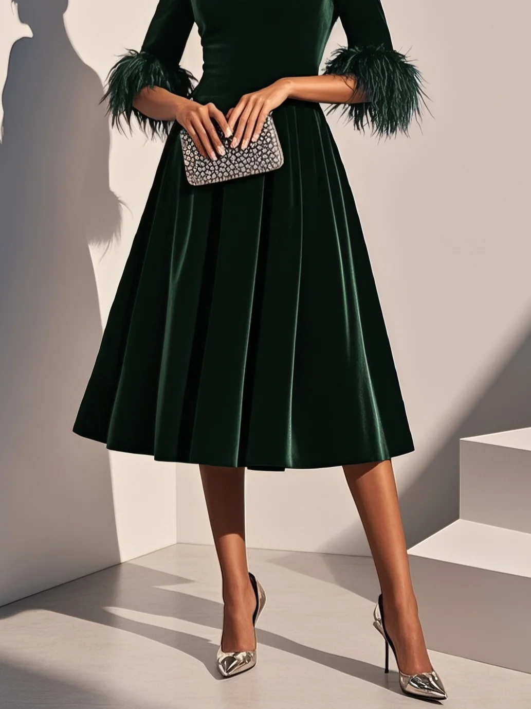 Plumelle | Feather Trim A-Line Cocktail Dress