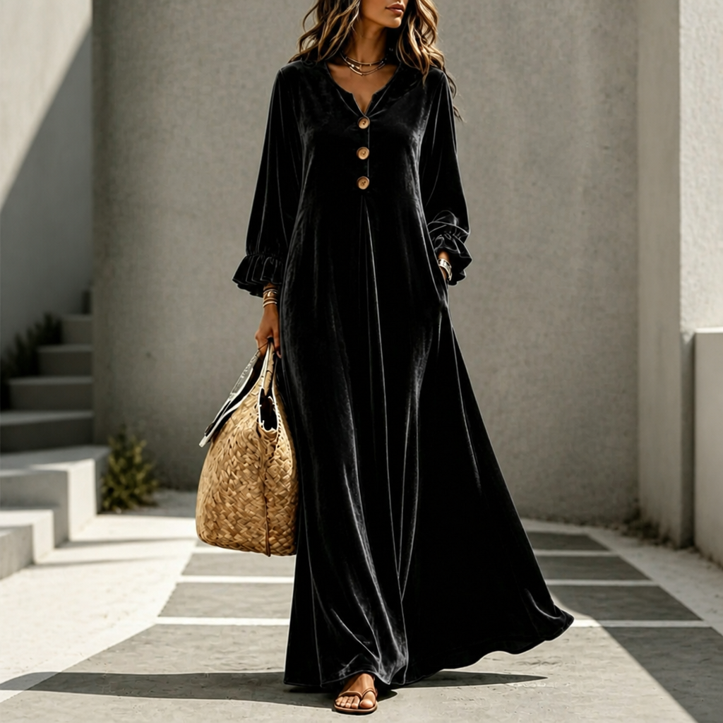 Long sleeve empire waist maxi dress in black