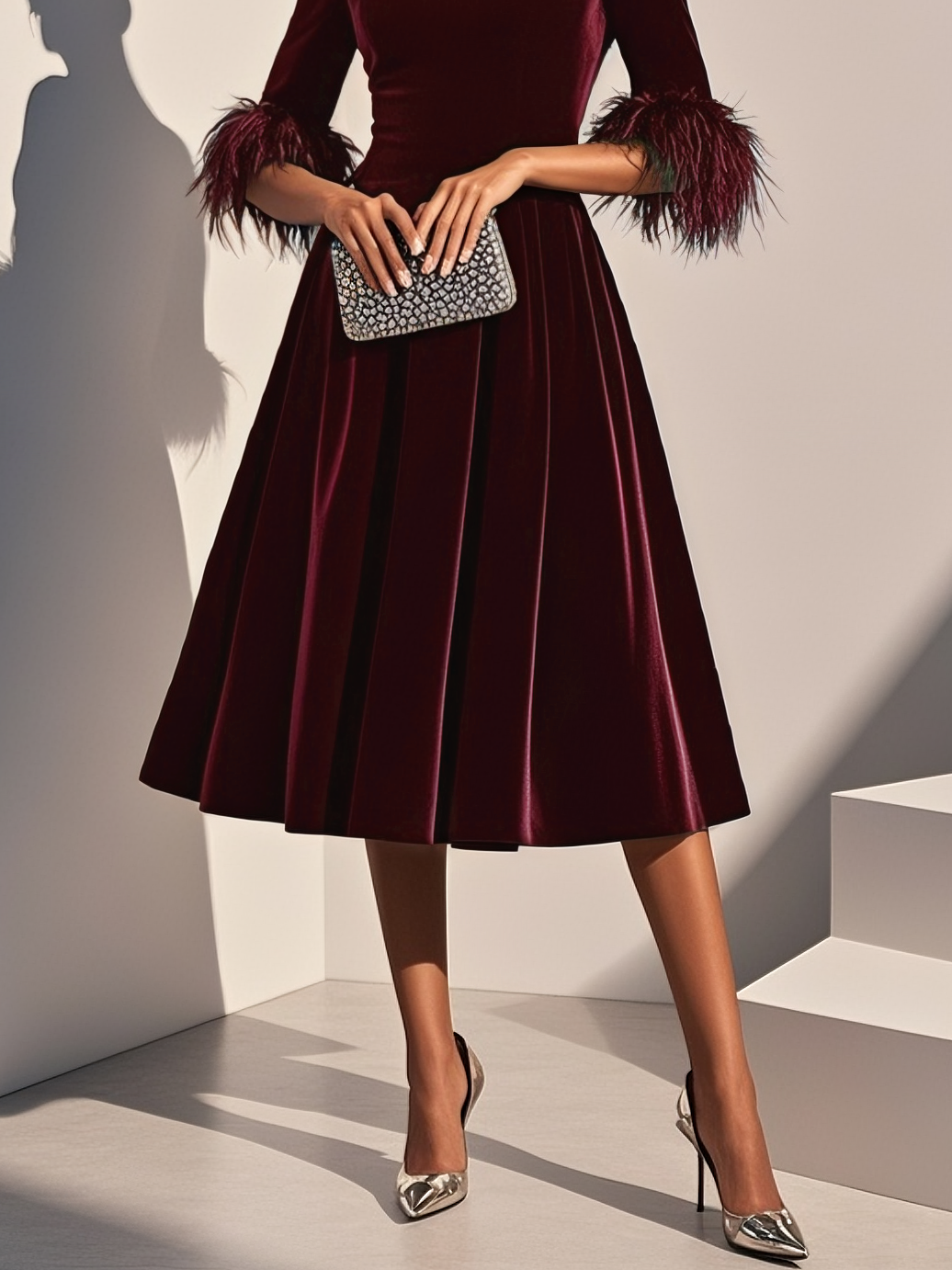Plumelle | Feather Trim A-Line Cocktail Dress