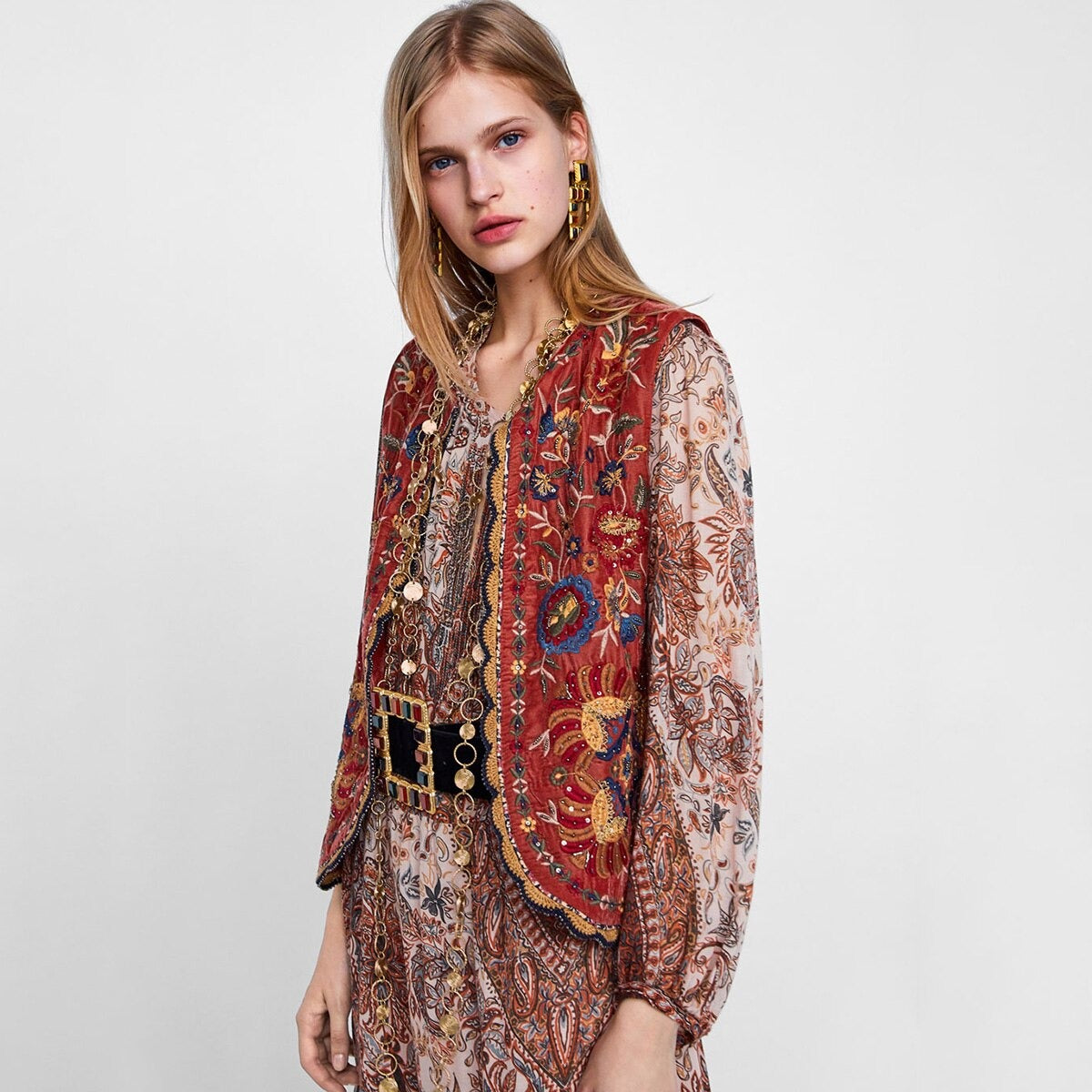 Velora | Embroidered Velvet Boho Waistcoat