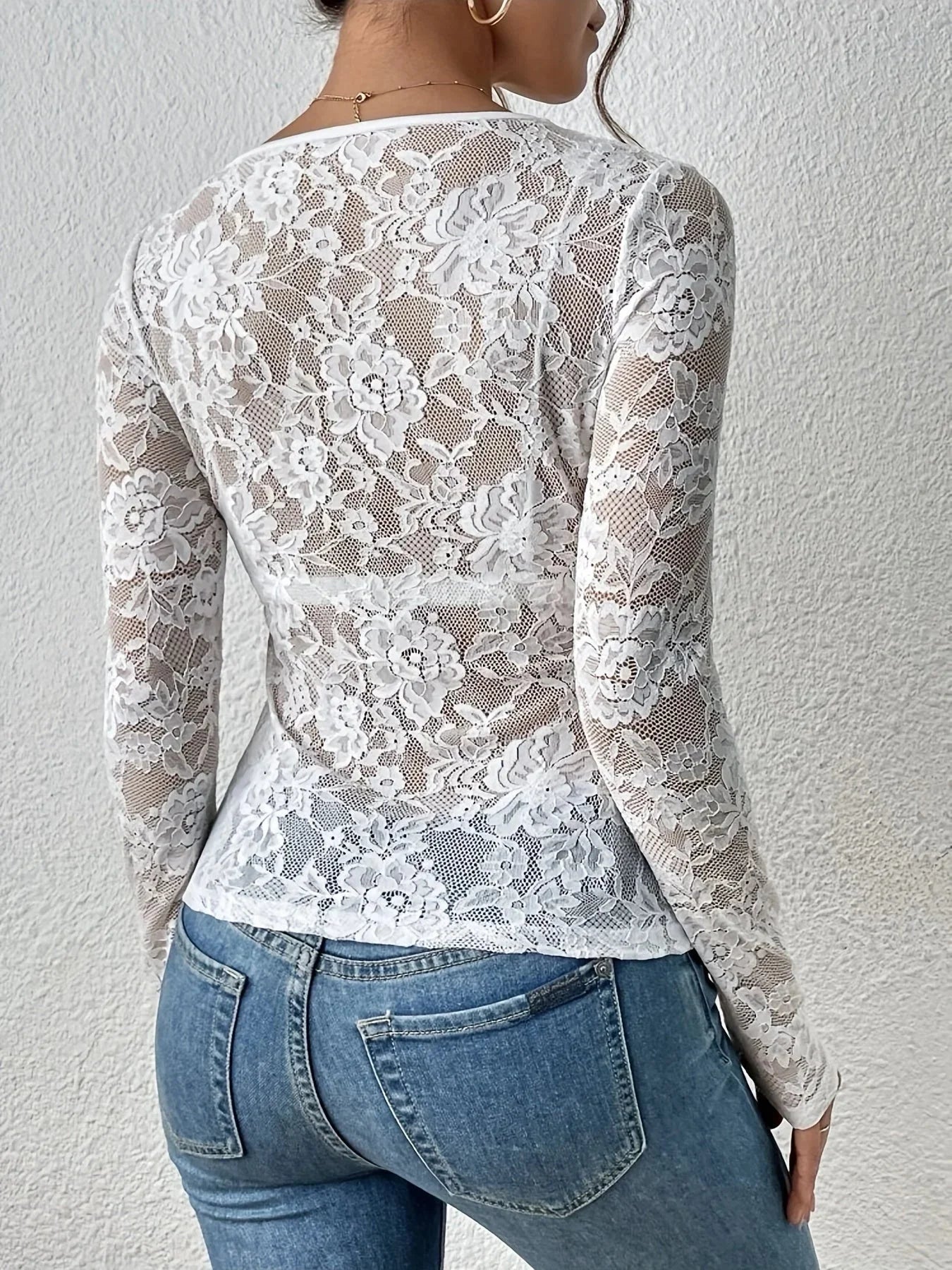 Philippine | Sheer Lace V-Neck Top
