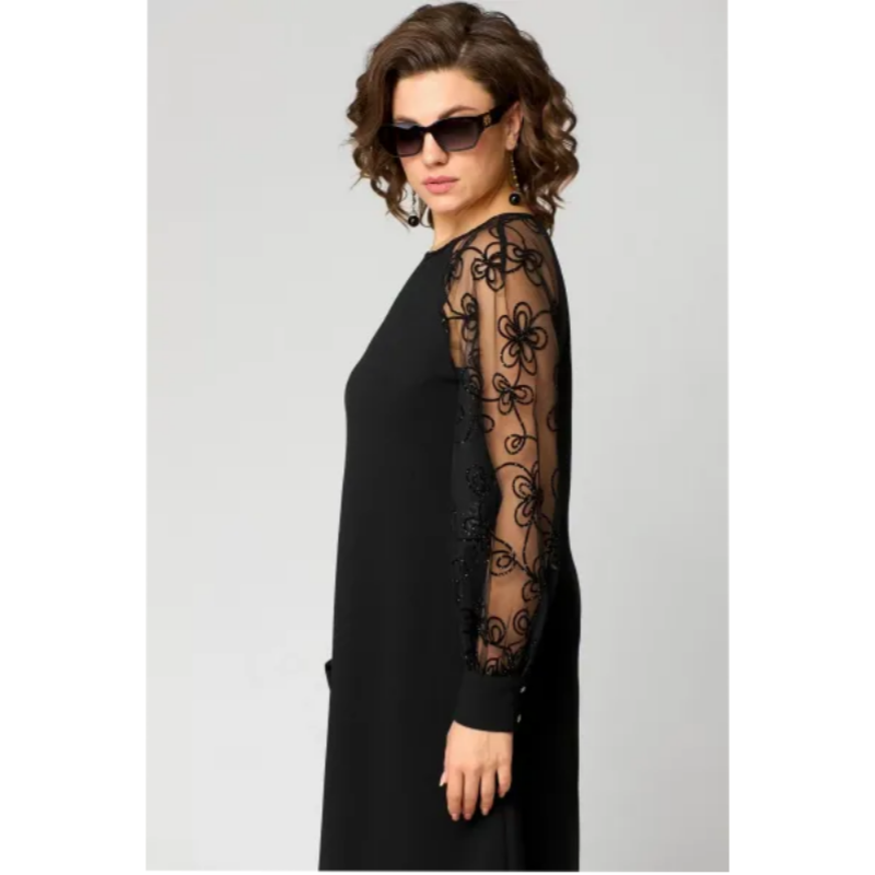 Celiane | Lace Sleeve Mesh Midi Cocktail Dress