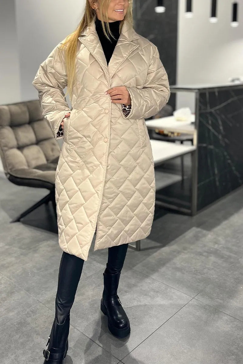 Zara | Quilted Mid-Length Coat with Leopard Lining