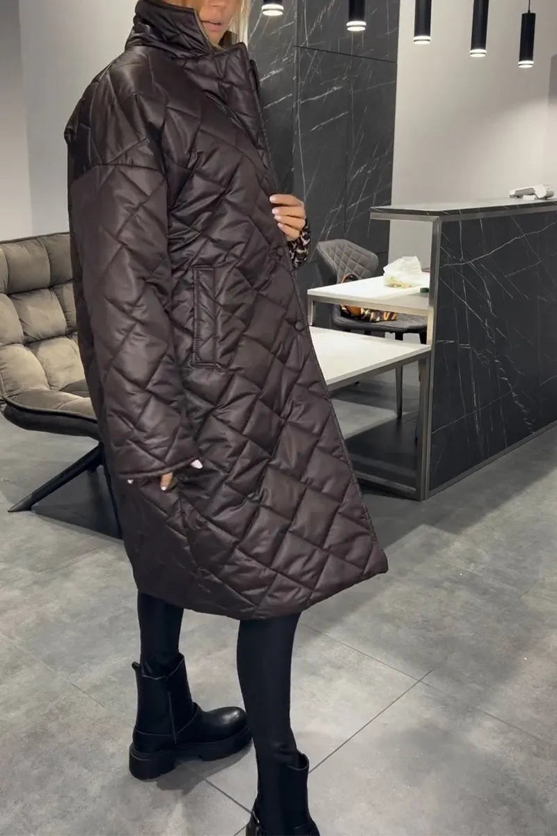Zara | Quilted Mid-Length Coat with Leopard Lining