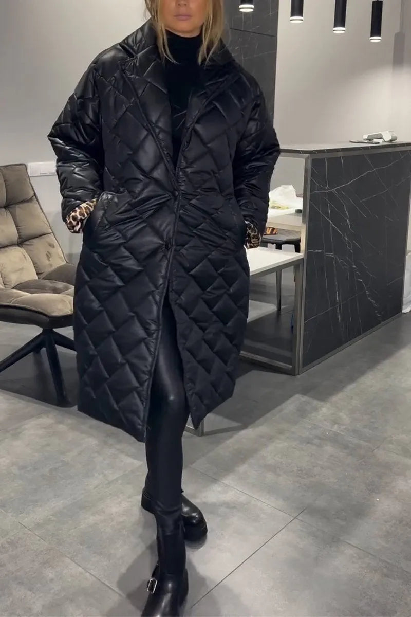 Zara | Quilted Mid-Length Coat with Leopard Lining