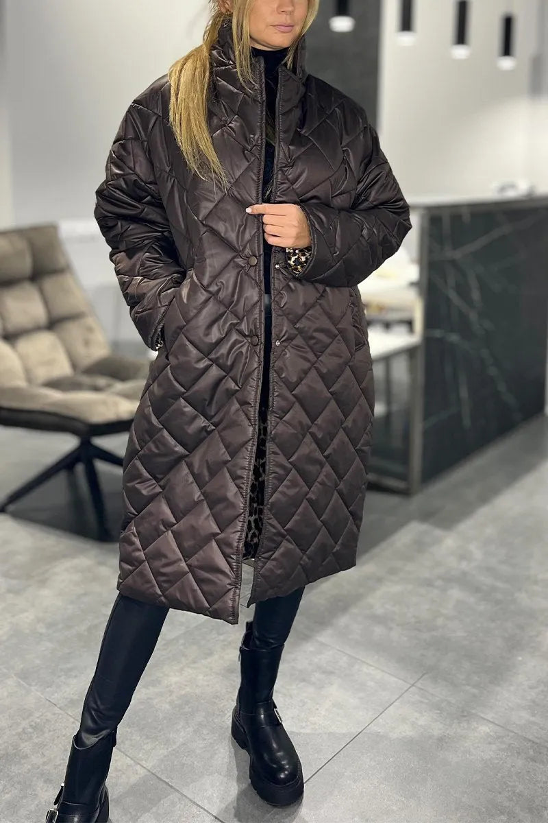 Zara | Quilted Mid-Length Coat with Leopard Lining
