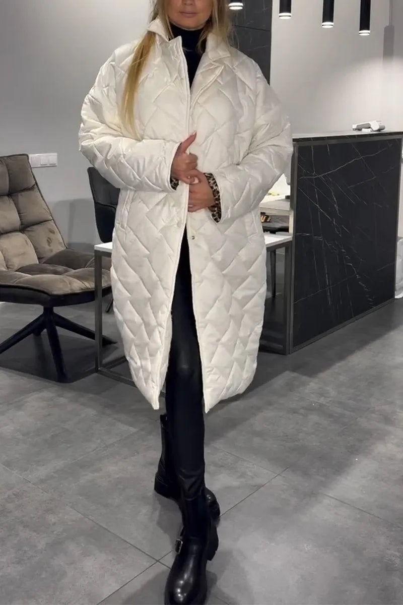 Zara | Quilted Mid-Length Coat with Leopard Lining