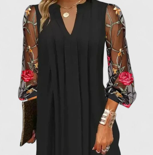 Donna | Sheer Sleeve V Neck Mini Dress