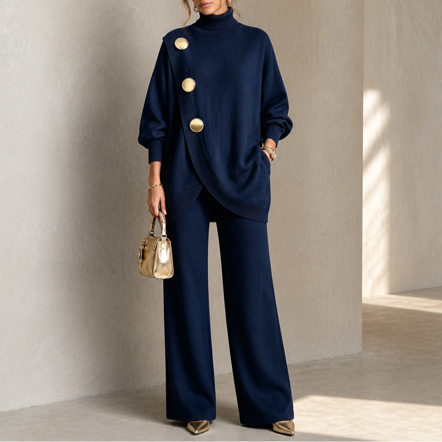 Turtleneck sweater and pants set in navy