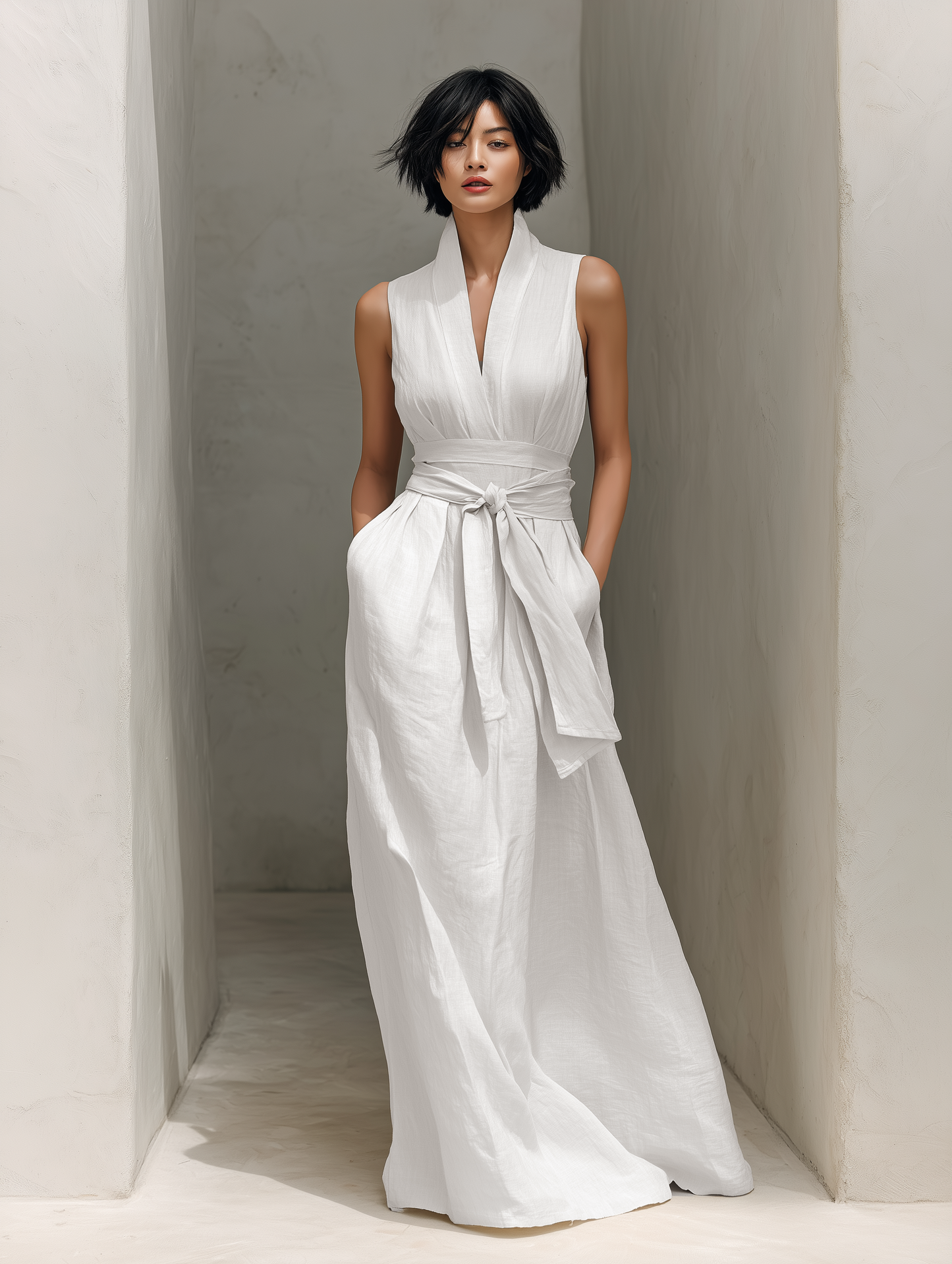 Genevieve | Belted Sleeveless Maxi Dress